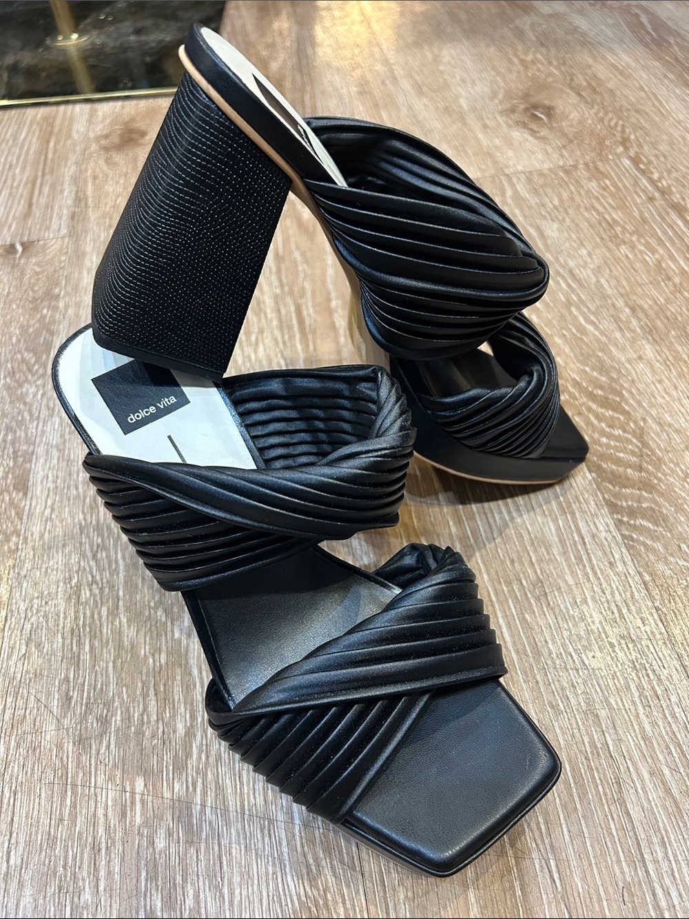 Dolce Vita Black Braided Block Heel Mules - Picture 2 of 6